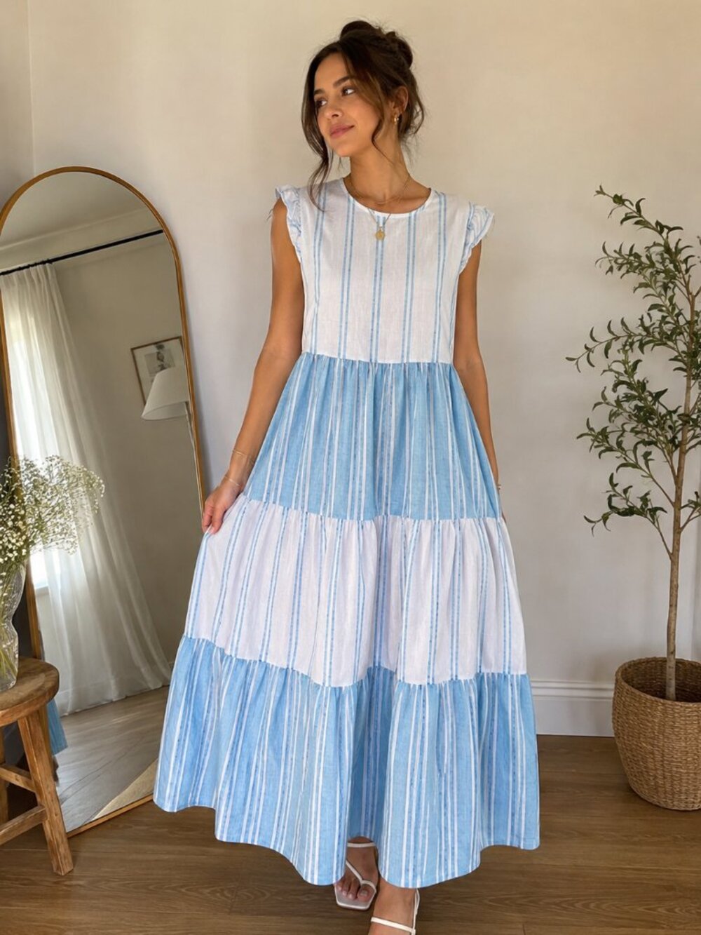 Margaux Riviera Blue & White Pinstripe Maxi Dress 💙🤍
